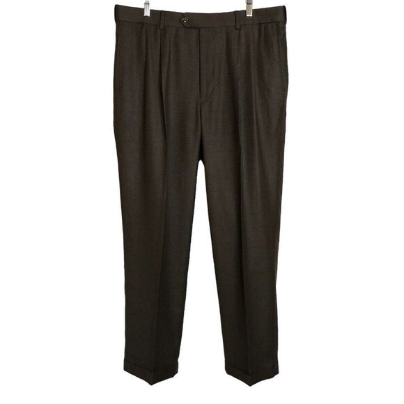 Roundtree & Yorke Mens Easy Care Brown Dress Pants Pleated Slacks 36x29 - Picture 1 of 10